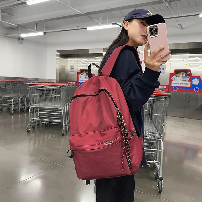 Single Warehouse Nylon Backpack Unisex White/Red/Green/Black-13