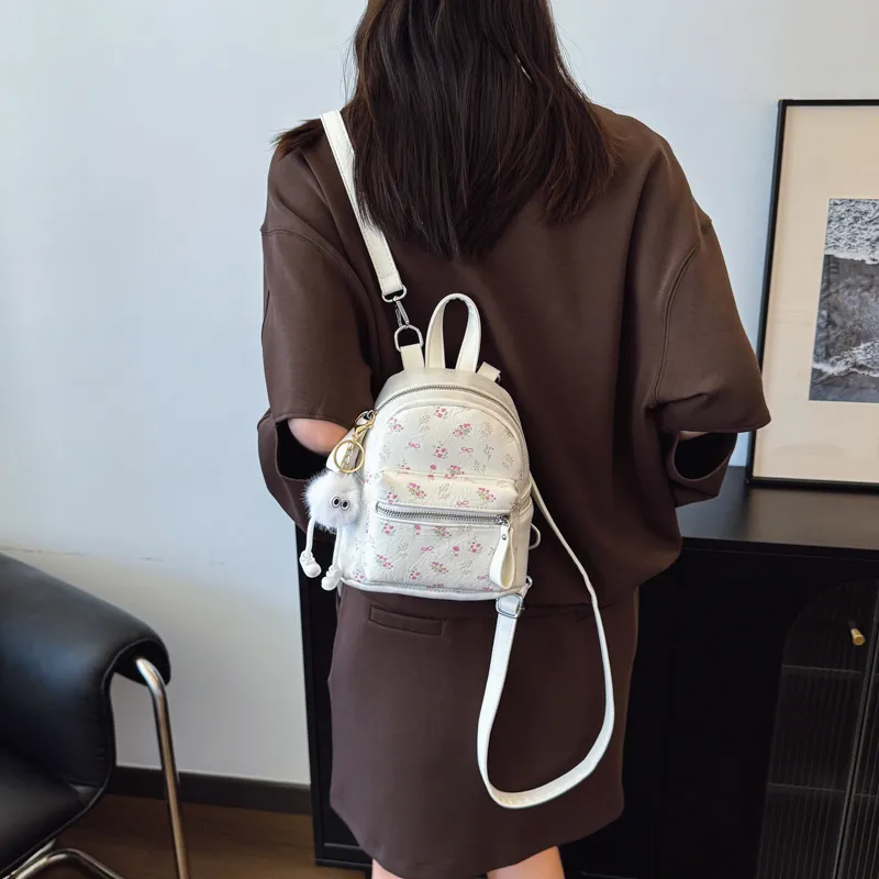 Single Warehouse PU Backpack Women's White/Silver/Black-7