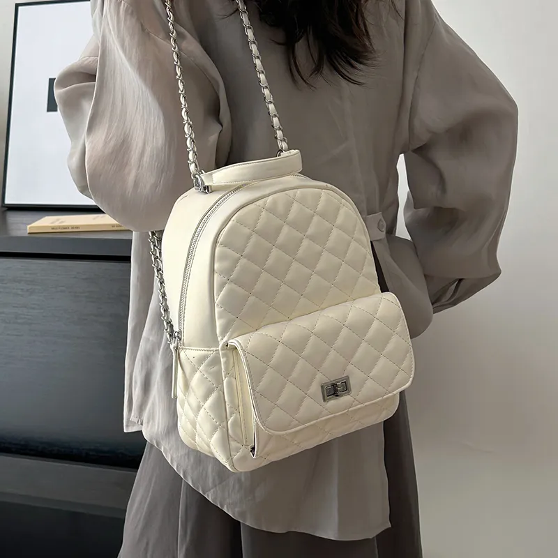 Single Warehouse PU Backpack Women's Ecru/Pink/Silver/Black/Red-37