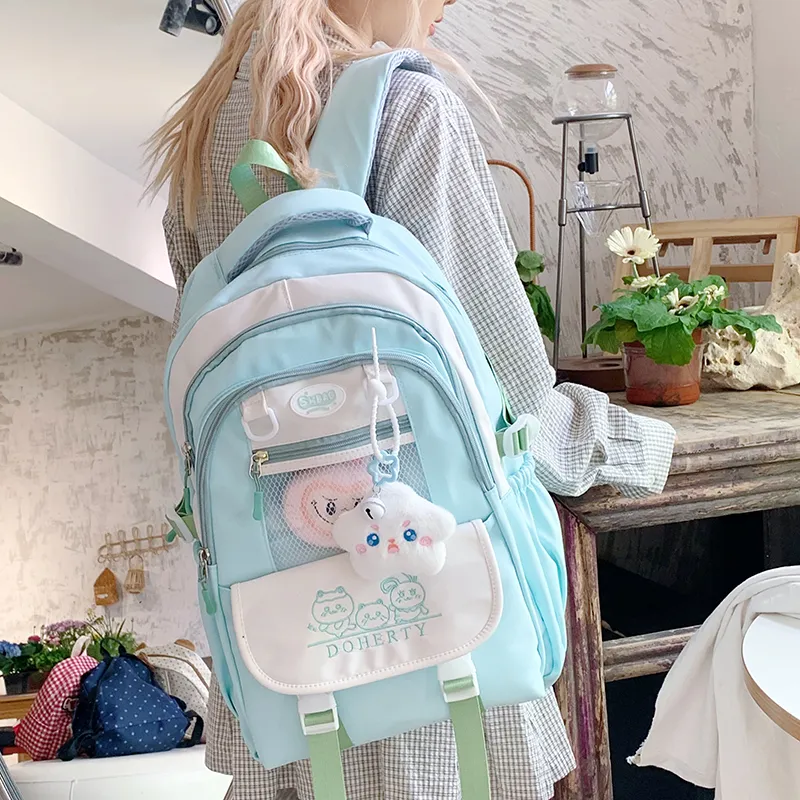 Single Warehouse Nylon Fabric Backpack Regular Women's Pink/Blue/Black/Green/Yellow-23