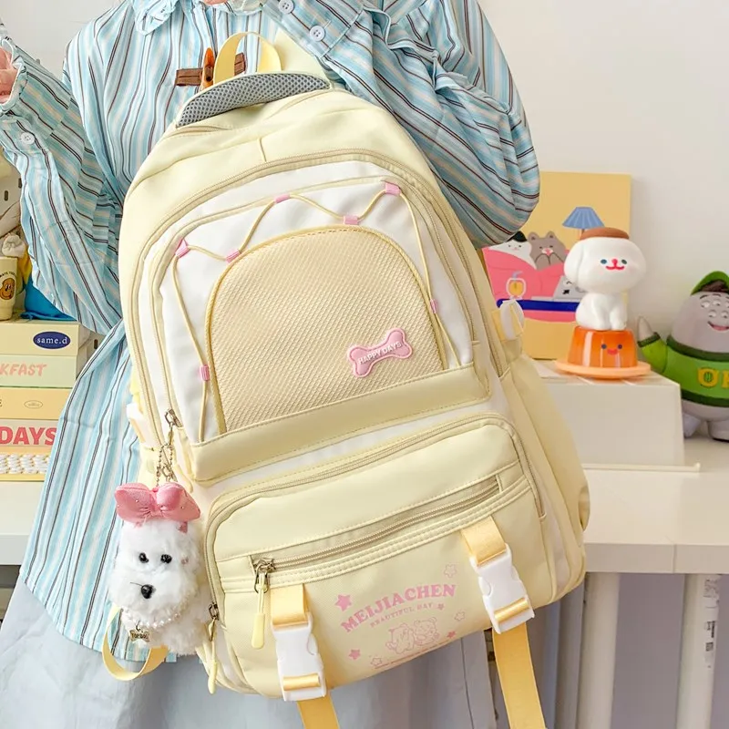 Single Warehouse Composite Cloth Backpack Women's Yellow/Pink/Black/Blue/Green-3