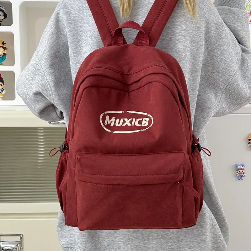 Single Warehouse Nylon Backpack Regular Unisex White Gray/Green/Red-9