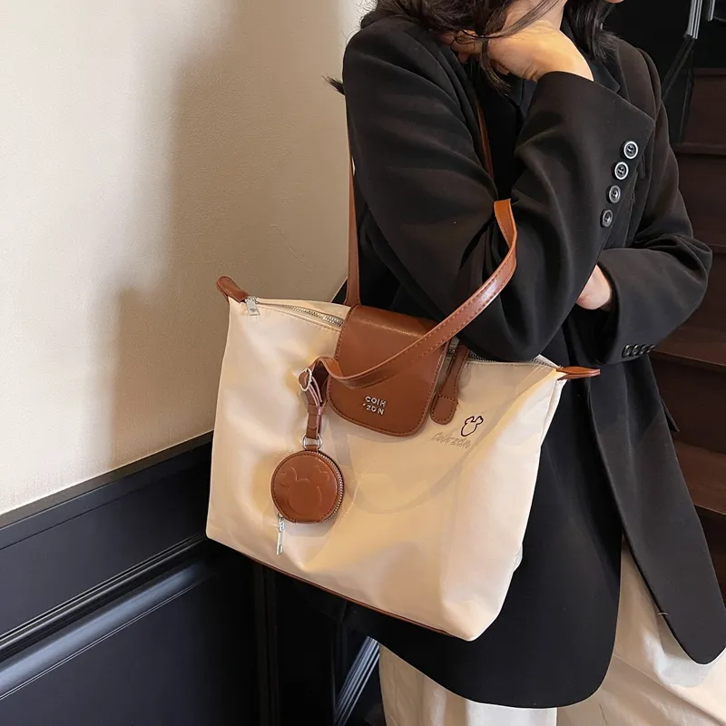 Single Warehouse Fabric Shoulder Bag Regular Women's White/Pink/Black-2