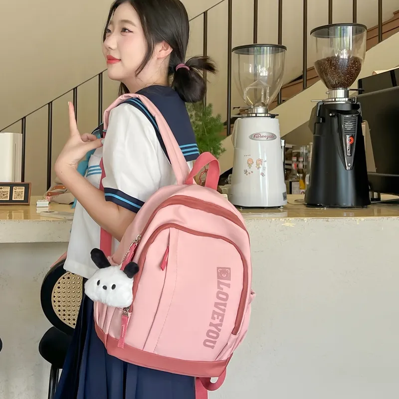Single Warehouse Nylon Backpack Unisex Pink/Green/Black/Beige-10