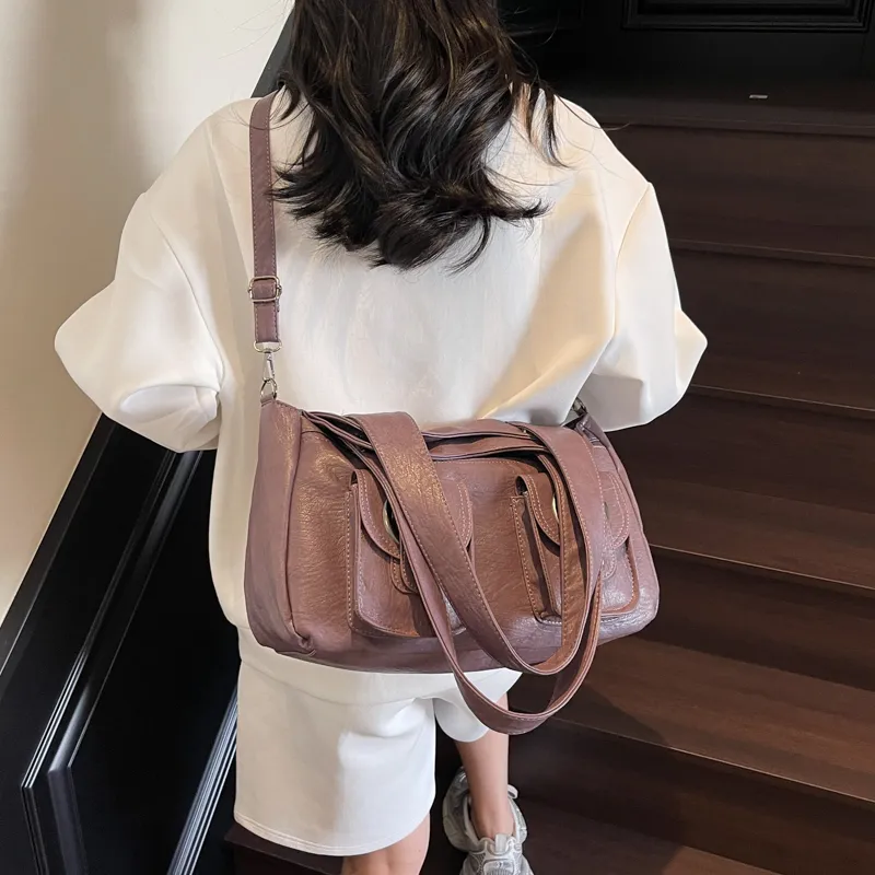 Single Warehouse PU Shoulder Bag Regular Women's Black/Ecru/Brown/Purple/Light Gray/Camel-17