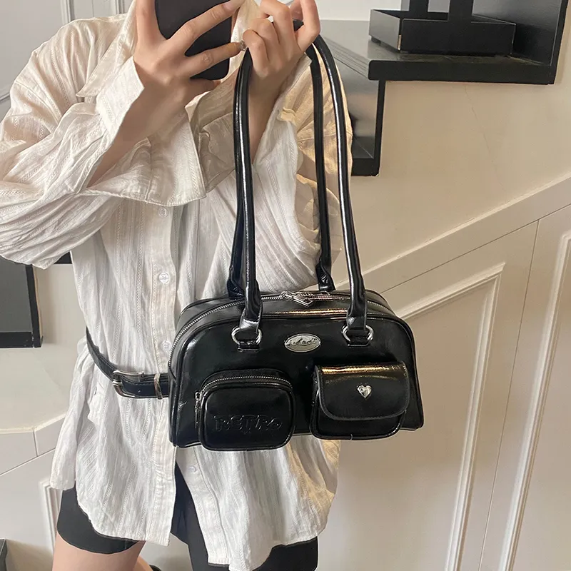 Single Warehouse PU Shoulder Bag Regular Women's Silver/Black/Blue-17