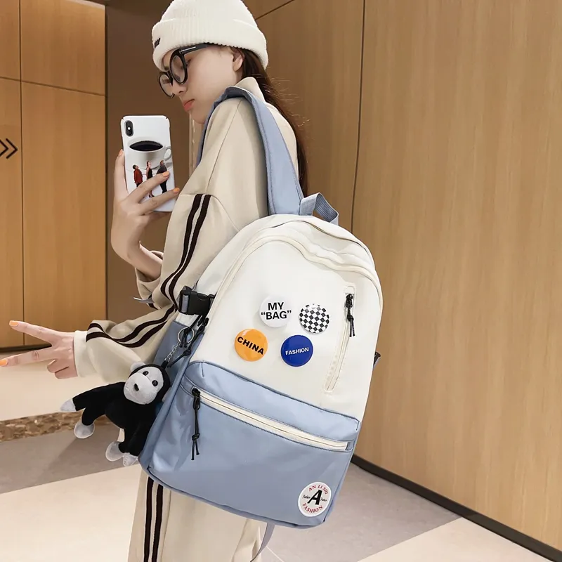 Single Warehouse Nylon Backpack Regular Unisex Black/Black & White/Light Blue & White/Dark Blue & White-1