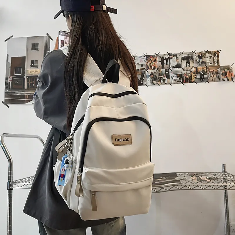 Single Warehouse Nylon Backpack Unisex White/Red/Gray/Black-5