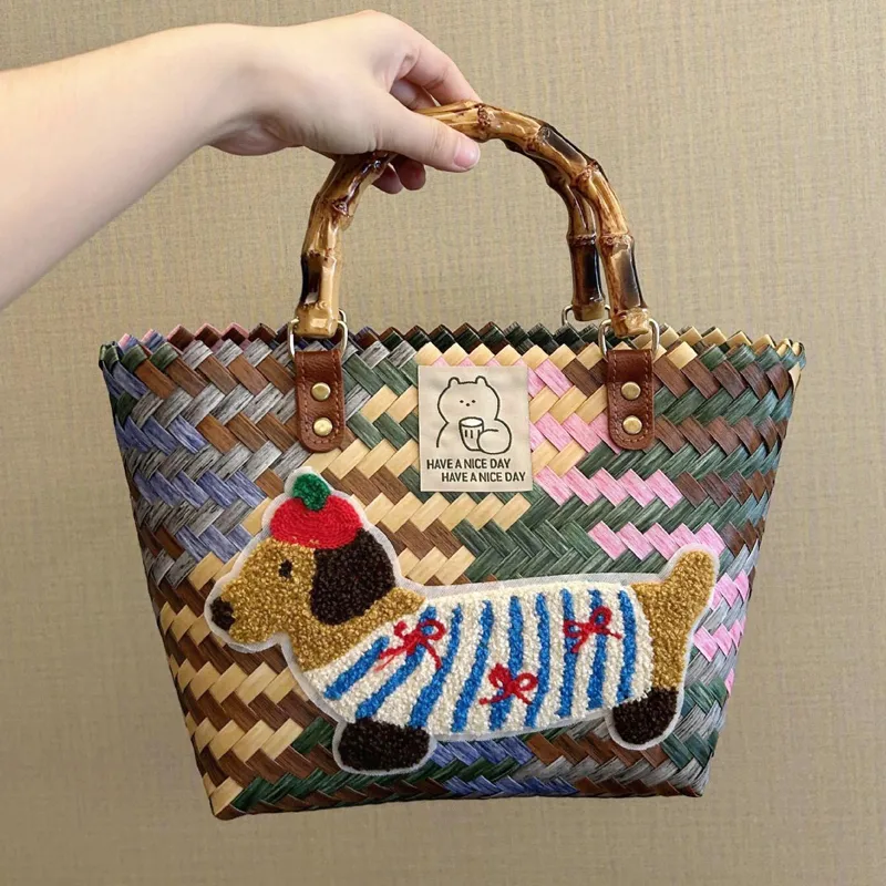 Single Warehouse PET Basket Bag Handbag Women's Multicolor Dachshund-4