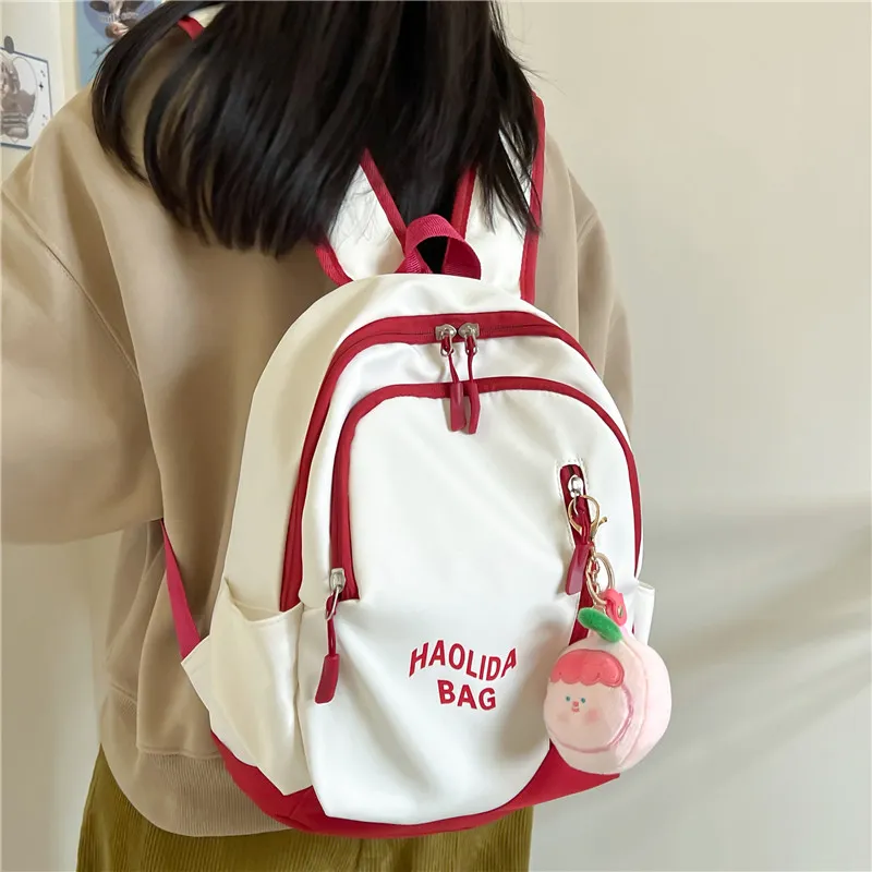 Single Warehouse Nylon Fabric Backpack Unisex Pink/Black/Gray Blue/Milky White/Red/Ecru Gray-10