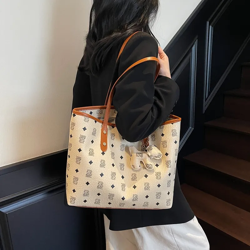 Single Warehouse PU Tote Handheld Shoulder Bag Regular Women's Ecru/Pink/Brown/Coffee/Black-4