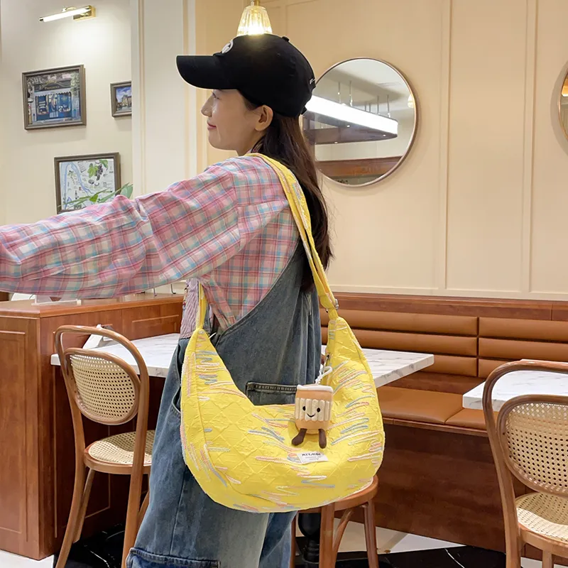 Single Warehouse Canvas Handheld Shoulder Bag Women's White/Pink/Yellow/Black-14