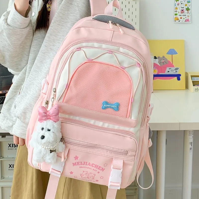 Single Warehouse Composite Cloth Backpack Women's Yellow/Pink/Black/Blue/Green-6