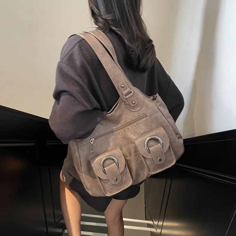 Single Warehouse PU Shoulder Bag Regular Women's Black/Ecru/Brown/Purple/Light Gray/Camel-30
