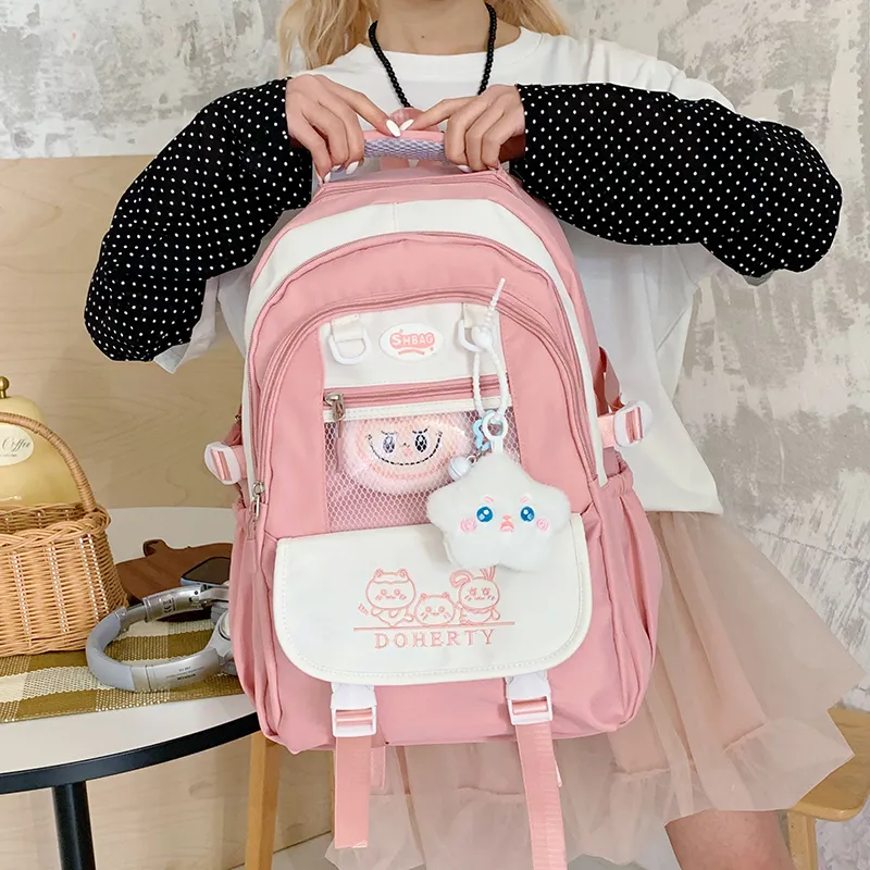Single Warehouse Nylon Fabric Backpack Regular Women's Pink/Blue/Black/Green/Yellow-1