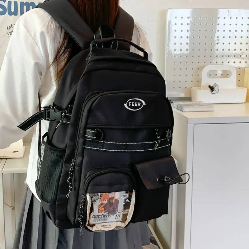 Single Warehouse Composite Cloth Backpack Unisex White/Black-10