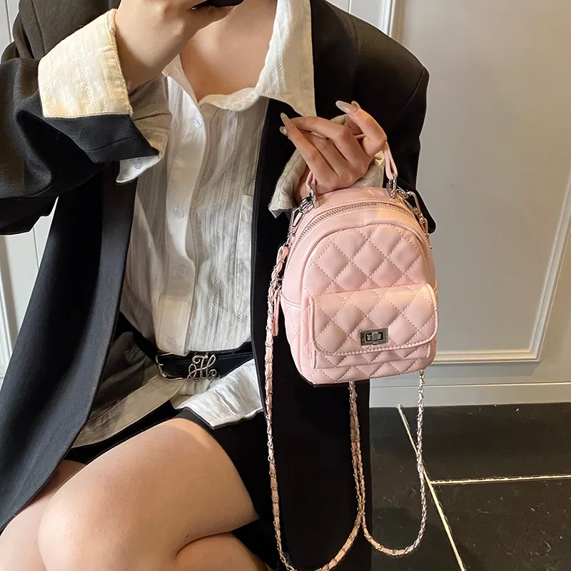 Single Warehouse PU Backpack Women's Ecru/Pink/Silver/Black/Red-10