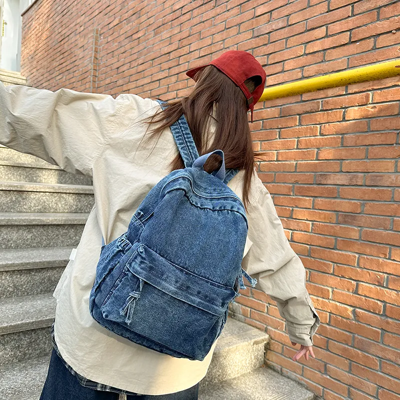 Single Warehouse Denim Backpack Unisex Dark Blue/Gray/Light Blue-9