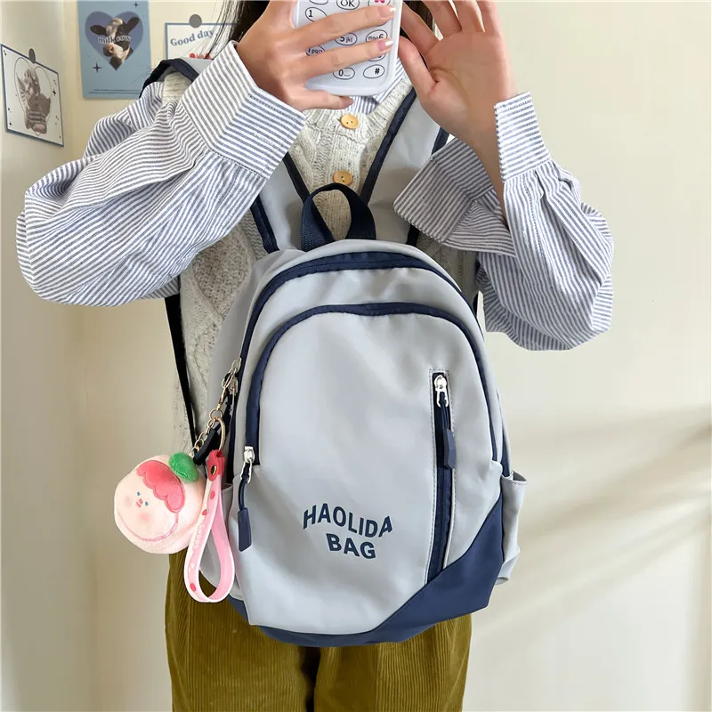 Single Warehouse Nylon Fabric Backpack Unisex Pink/Black/Gray Blue/Milky White/Red/Ecru Gray-20