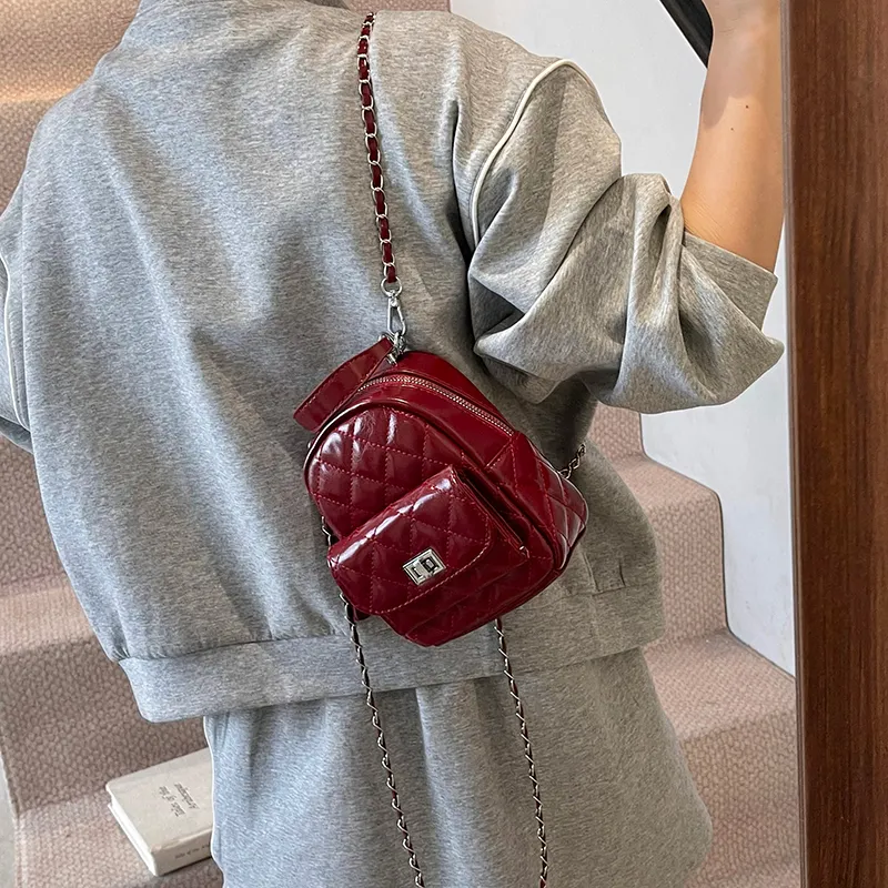 Single Warehouse PU Backpack Women's Ecru/Pink/Silver/Black/Red-26
