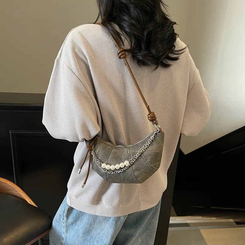 Single Warehouse PU Handheld Shoulder Bag Regular Women's Denim Blue/Dark Tea/Ecru-8