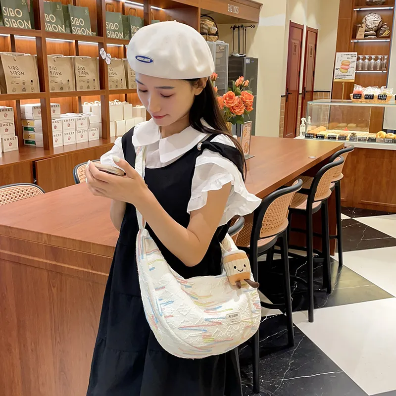 Single Warehouse Canvas Handheld Shoulder Bag Women's White/Pink/Yellow/Black-5