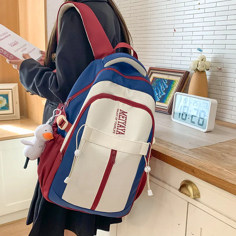 Single Warehouse Nylon Backpack Regular Unisex Dark Blue/Black/Pink/Burgundy/Yellow/Mint Green-3