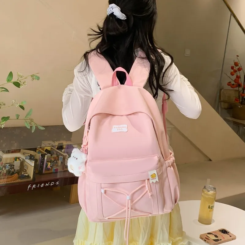 Single Warehouse Twill Backpack Unisex Black/Pink/Yellow/Light Green/Beige-5