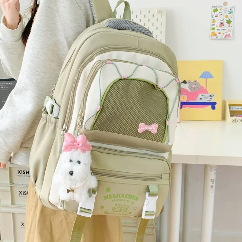 Single Warehouse Composite Cloth Backpack Women's Yellow/Pink/Black/Blue/Green-20