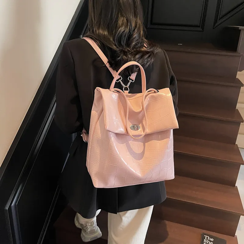 Single Warehouse PU Backpack Regular Women's Ecru/Pink/Blue/Black-11
