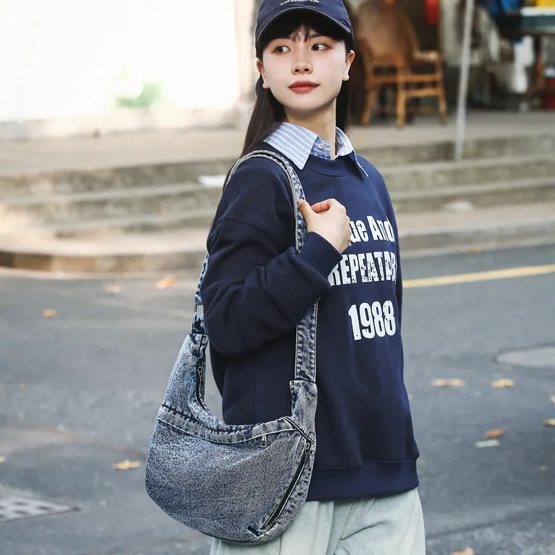 Single Warehouse Denim Handbag, Shoulder Bag Regular Unisex Black/Blue-9