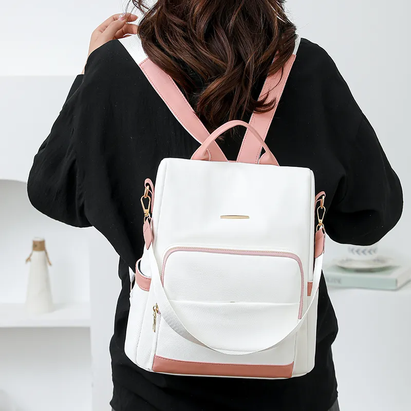 Single Warehouse PU Backpack Regular Unisex Black & White/Black & Brown/Caramel/Blue/Red/Pink-5