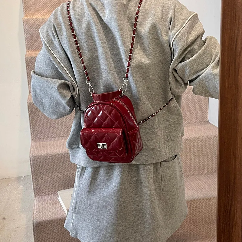 Single Warehouse PU Backpack Women's Ecru/Pink/Silver/Black/Red-25