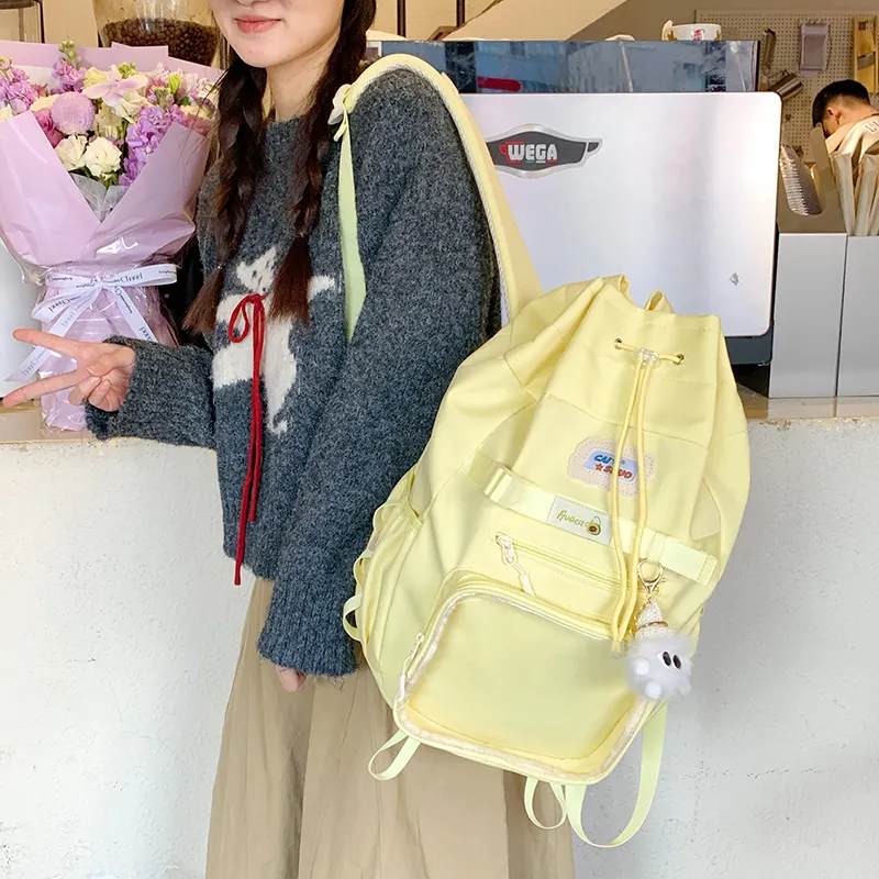 Single Warehouse Nylon Fabric Backpack Women's Blue/Yellow/Pea Green-11