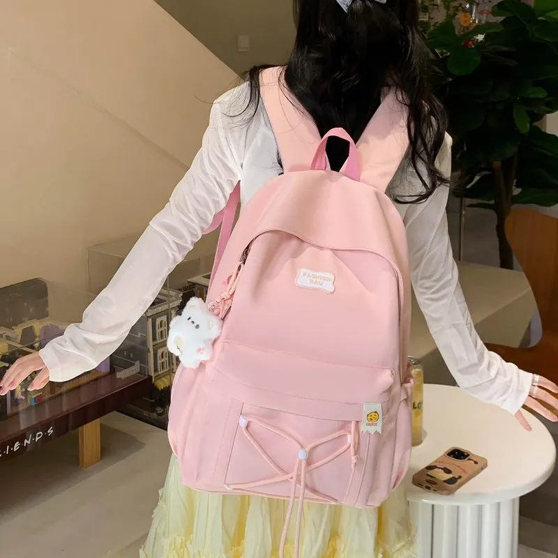 Single Warehouse Twill Backpack Unisex Black/Pink/Yellow/Light Green/Beige-1