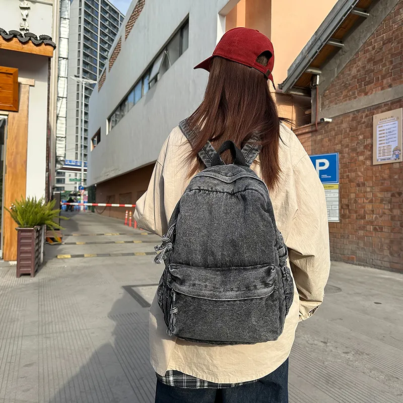 Single Warehouse Denim Backpack Unisex Dark Blue/Gray/Light Blue-13