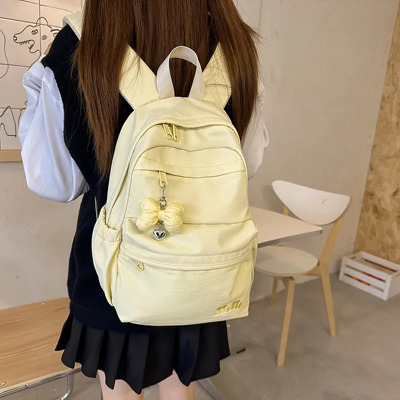 Single Warehouse Nylon Backpack Women's White/Black/Light Purple/Yellow/Blue/Pink-3