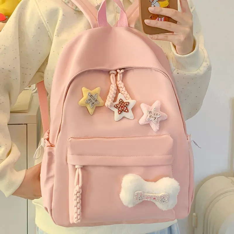 Single Warehouse Composite Cloth Backpack Women's Ecru/Pink/Yellow/Green/Black-9