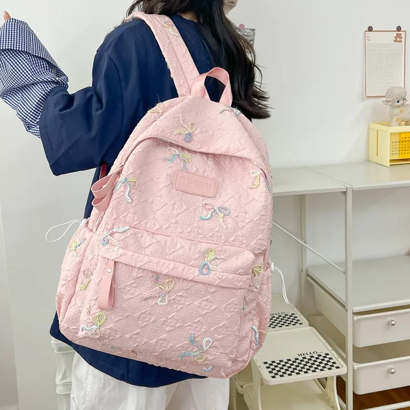 Single Warehouse Composite Cloth Backpack Women's Ecru/Pink/Black/Blue/Purple-8