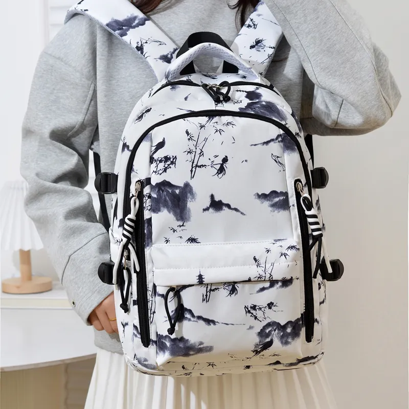 Single Warehouse Nylon Backpack Unisex Black/Burgundy/Green/Sky Blue/Pink-16