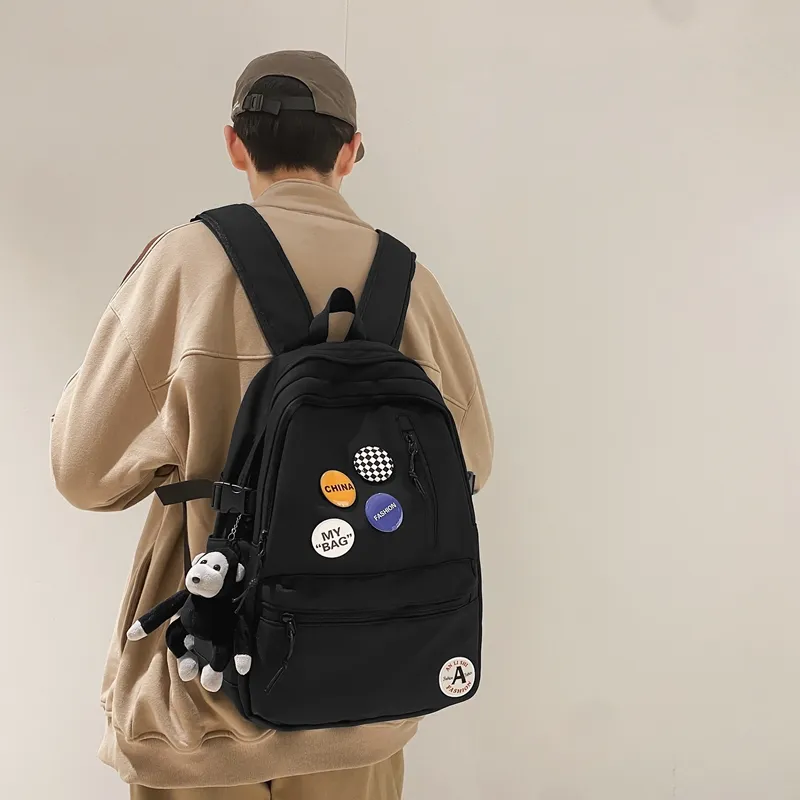 Single Warehouse Nylon Backpack Regular Unisex Black/Black & White/Light Blue & White/Dark Blue & White-17