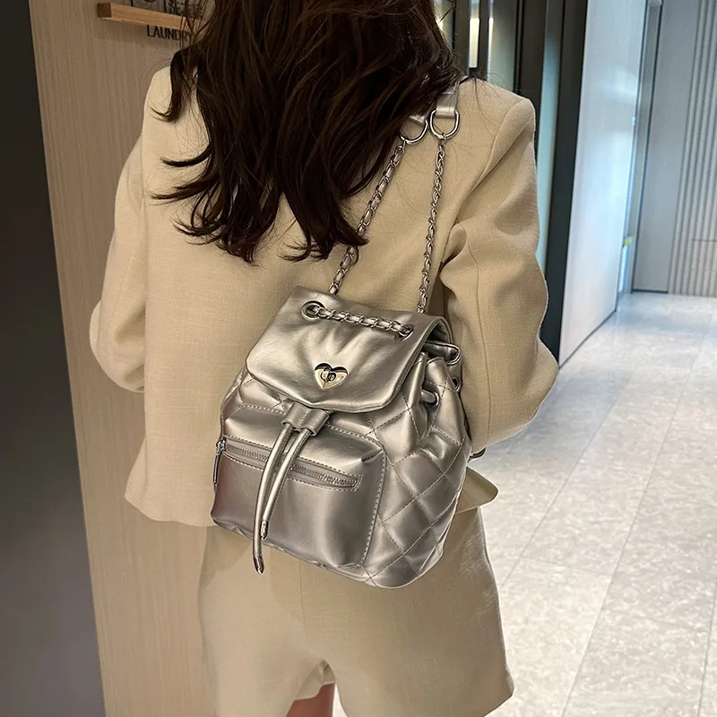 Single Warehouse PU Backpack Regular Women's White/Silver/Black-10