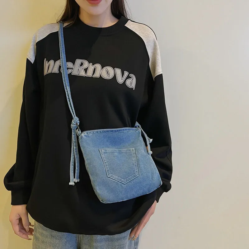 Single Warehouse Denim Shoulder Bag Medium Size Unisex Light Blue/Dark Blue-1