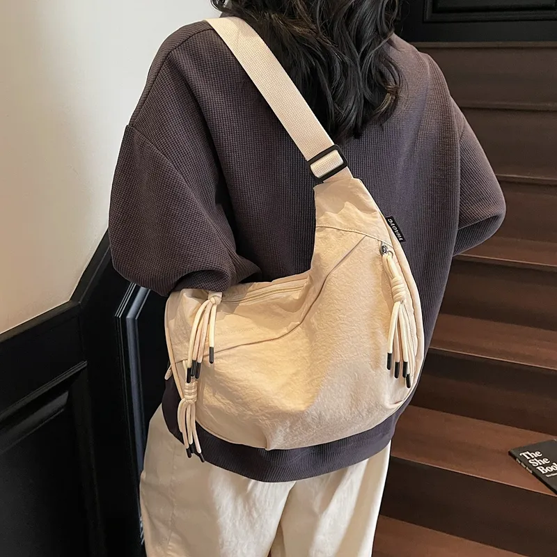 Single Warehouse Fabric Shoulder Bag Regular Unisex White/Green/Yellow/Purple/Black-1