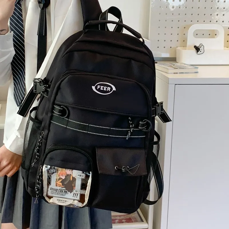 Single Warehouse Composite Cloth Backpack Unisex White/Black-11