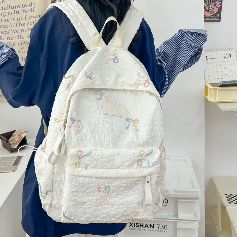 Single Warehouse Composite Cloth Backpack Women's Ecru/Pink/Black/Blue/Purple-1