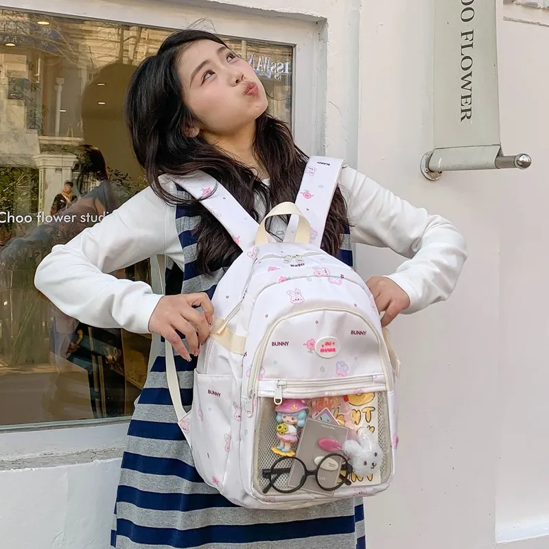 Single Warehouse PVC Polyvinyl Chloride Composite Fabric Backpack Regular Women's White/Blue-2