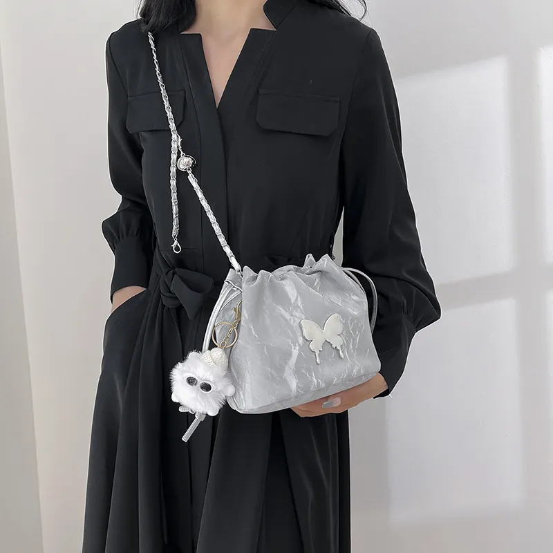 Single Warehouse PU Shoulder Bag Women's White/Silver/Pink/Blue/Black-7