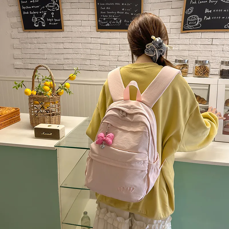 Single Warehouse Nylon Backpack Women's White/Black/Light Purple/Yellow/Blue/Pink-8