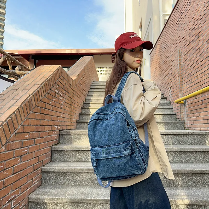 Single Warehouse Denim Backpack Unisex Dark Blue/Gray/Light Blue-7